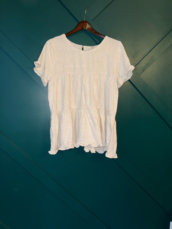Umgee Tops - Umgee Cream Short-Sleeve Tiered Peplum Blouse Linen / Cotton